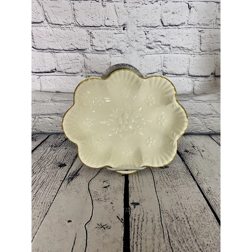 Vintage‎ Aynsley Camellia Bone China Oval Scalloped Trinket Dish Gold Trimmed 7